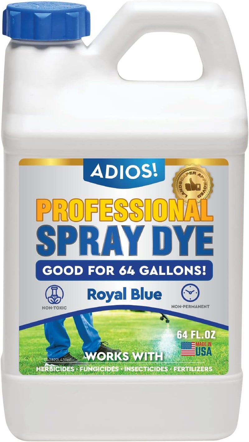 ADIOS! Professional Blue Spray Dye Marker, Makes 128 Gallons of Indicator for Grass and Lawn Care, Safe for Mixing - Half Gallon (64oz) - Image 1